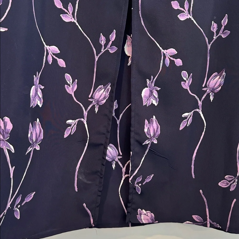 Vintage Maren A-Line Navy & Purple Floral Flowy Maxi Skirt Size 10